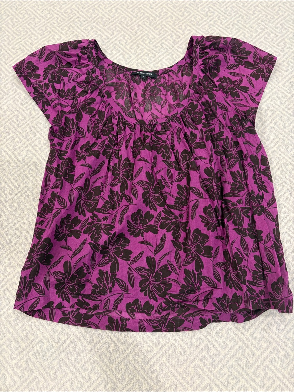 Anthropologie Magenta Floral Cap-Sleeve Blouse